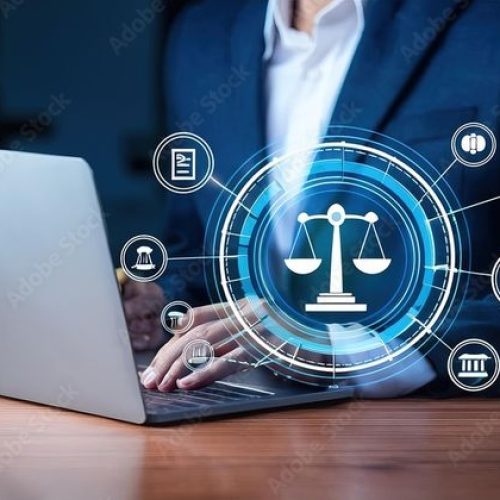 Businessman or Lawyer working with legal services icons on a laptop virtual screen can legal advice